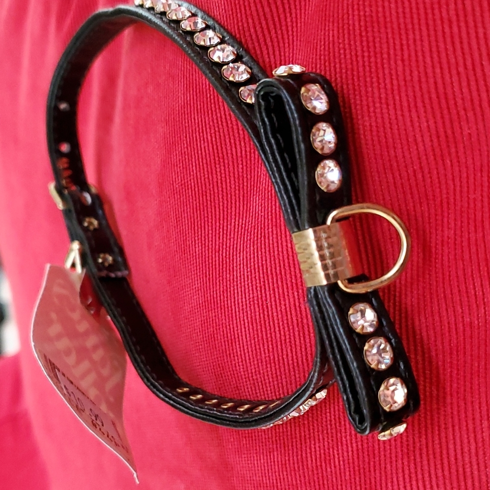 Brand New black dog collar with rhinestones 16 inches